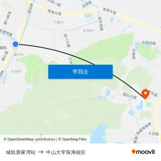 城轨唐家湾站 to 中山大学珠海校区 map
