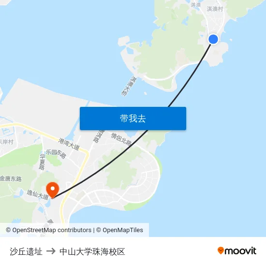 沙丘遗址 to 中山大学珠海校区 map