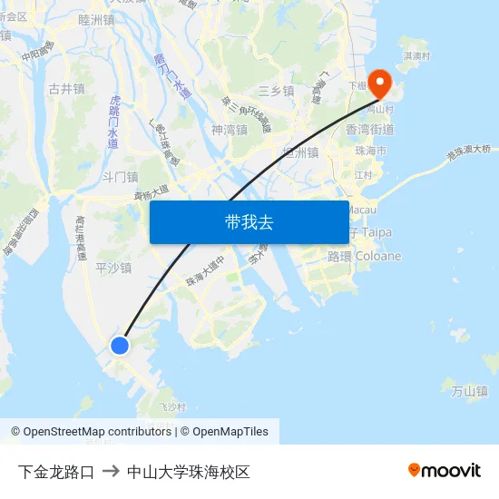 下金龙路口 to 中山大学珠海校区 map