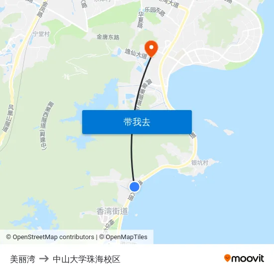 美丽湾 to 中山大学珠海校区 map