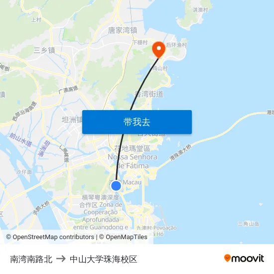 南湾南路北 to 中山大学珠海校区 map