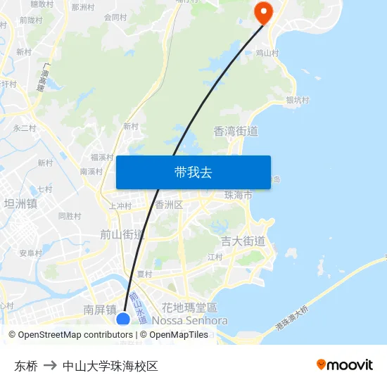 东桥 to 中山大学珠海校区 map
