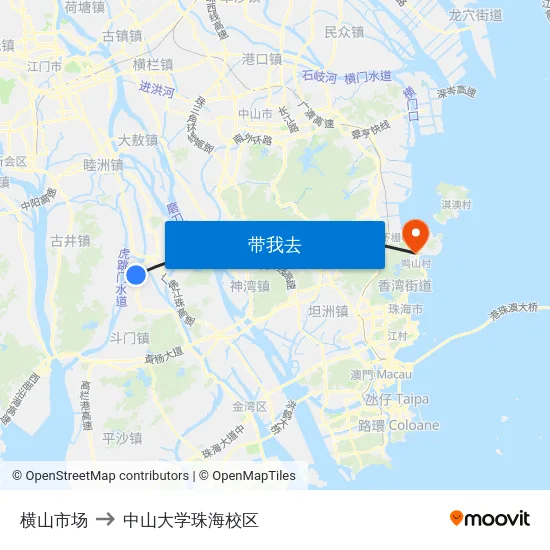 横山市场 to 中山大学珠海校区 map