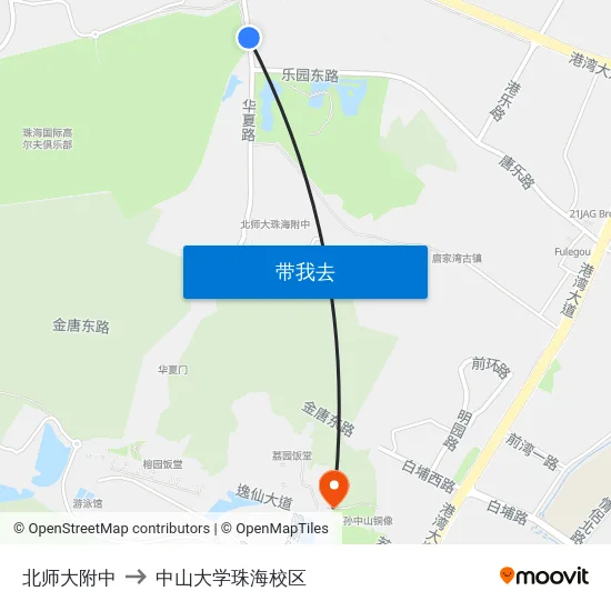 北师大附中 to 中山大学珠海校区 map