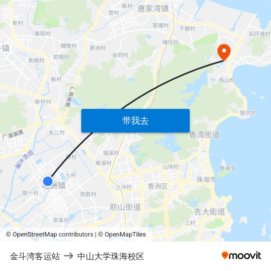 金斗湾客运站 to 中山大学珠海校区 map