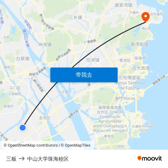 三板 to 中山大学珠海校区 map