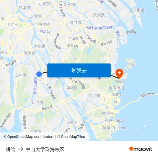 耕管 to 中山大学珠海校区 map