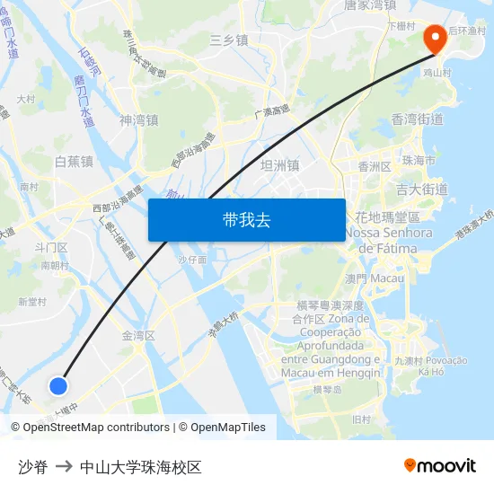 沙脊 to 中山大学珠海校区 map
