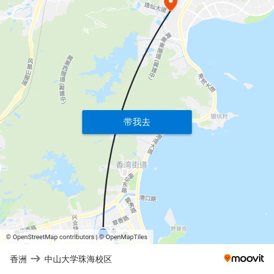 香洲 to 中山大学珠海校区 map
