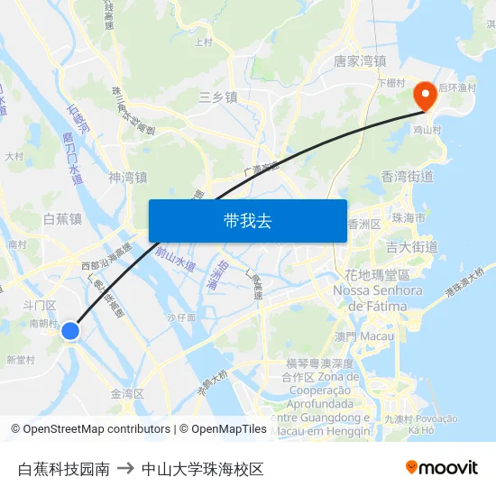 白蕉科技园南 to 中山大学珠海校区 map