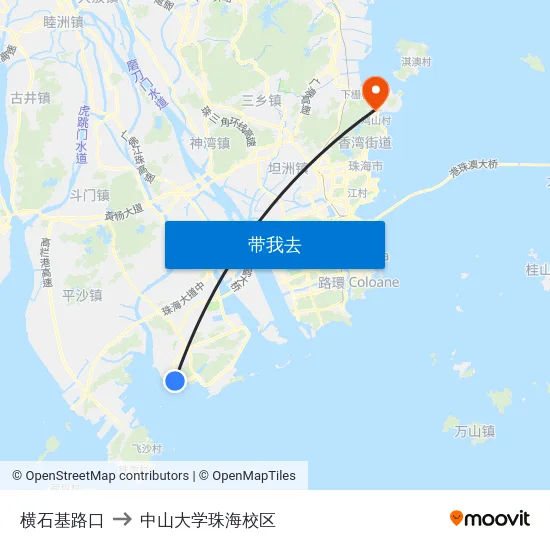 横石基路口 to 中山大学珠海校区 map