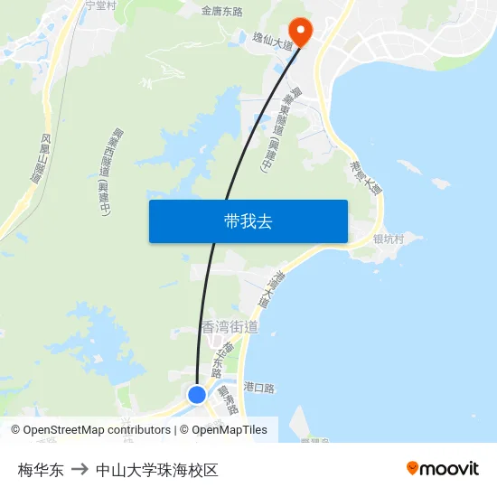 梅华东 to 中山大学珠海校区 map