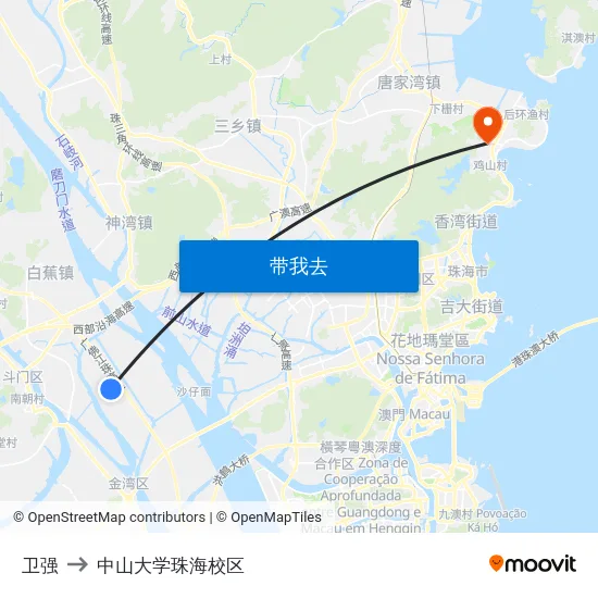 卫强 to 中山大学珠海校区 map