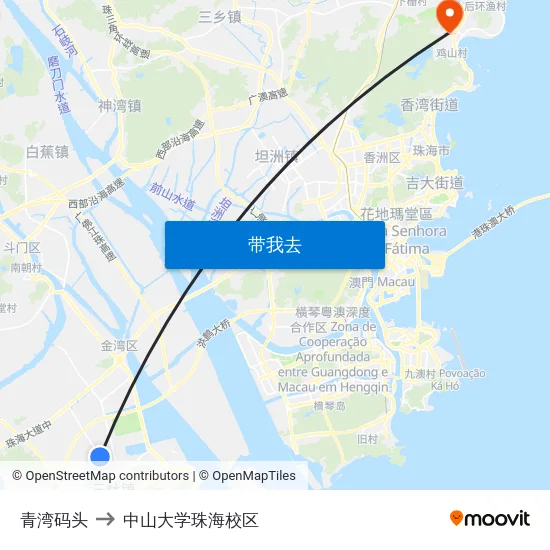 青湾码头 to 中山大学珠海校区 map