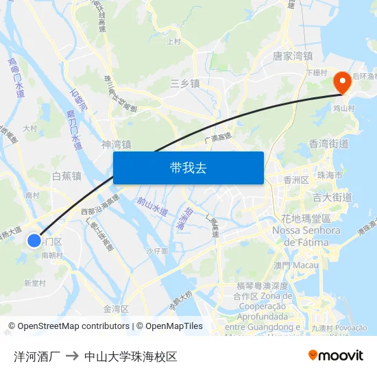 洋河酒厂 to 中山大学珠海校区 map