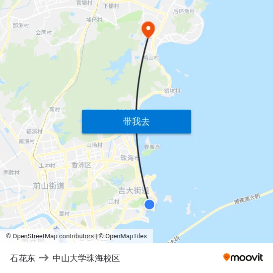 石花东 to 中山大学珠海校区 map
