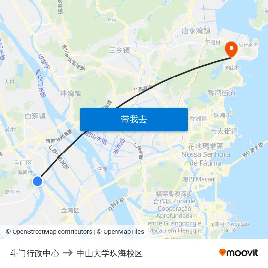 斗门行政中心 to 中山大学珠海校区 map