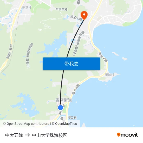 中大五院 to 中山大学珠海校区 map