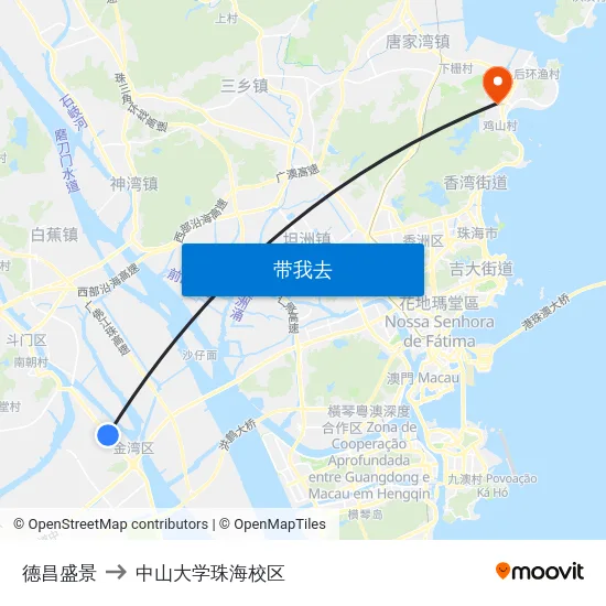 德昌盛景 to 中山大学珠海校区 map