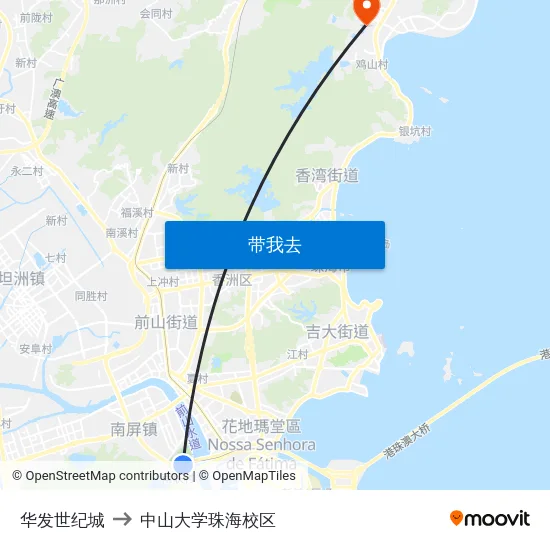 华发世纪城 to 中山大学珠海校区 map