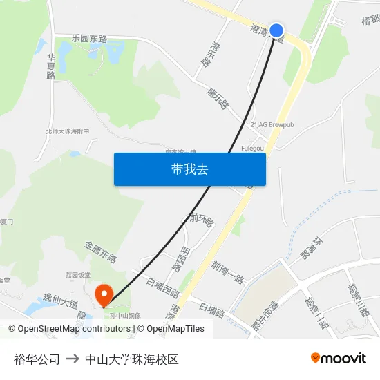 裕华公司 to 中山大学珠海校区 map