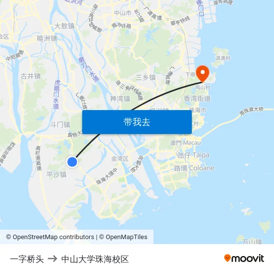 一字桥头 to 中山大学珠海校区 map