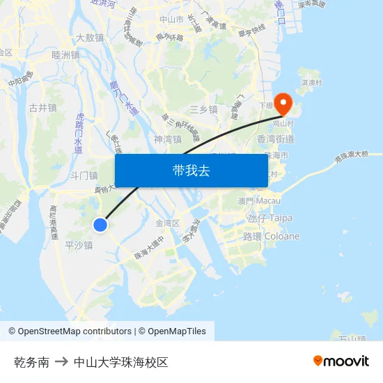 乾务南 to 中山大学珠海校区 map