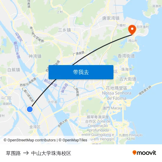 草围路 to 中山大学珠海校区 map