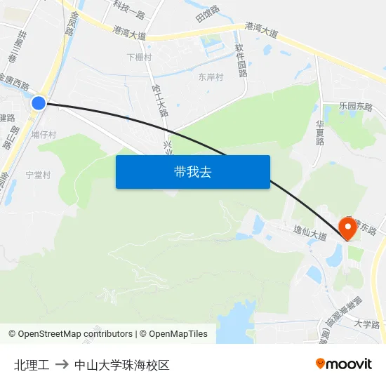 北理工 to 中山大学珠海校区 map