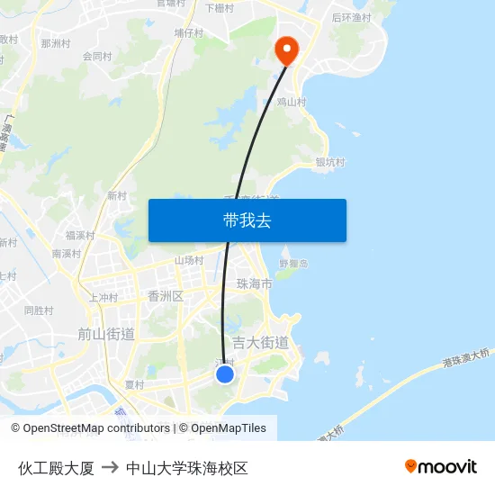 伙工殿大厦 to 中山大学珠海校区 map