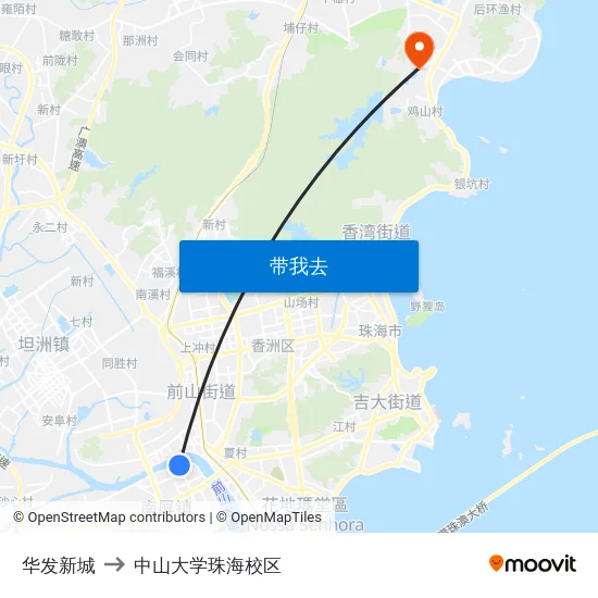 华发新城 to 中山大学珠海校区 map