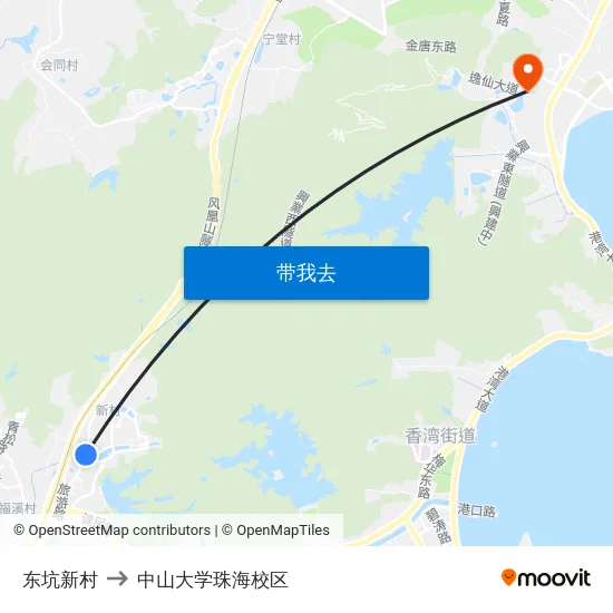 东坑新村 to 中山大学珠海校区 map