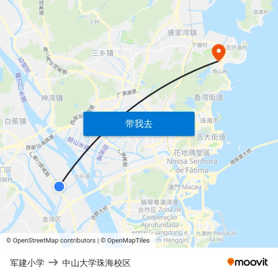 军建小学 to 中山大学珠海校区 map
