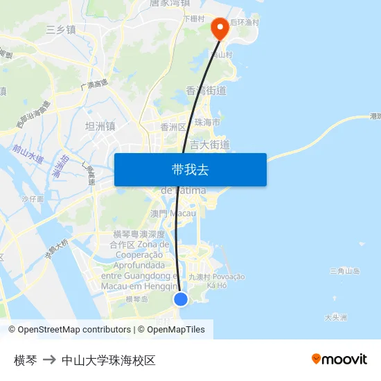 横琴 to 中山大学珠海校区 map