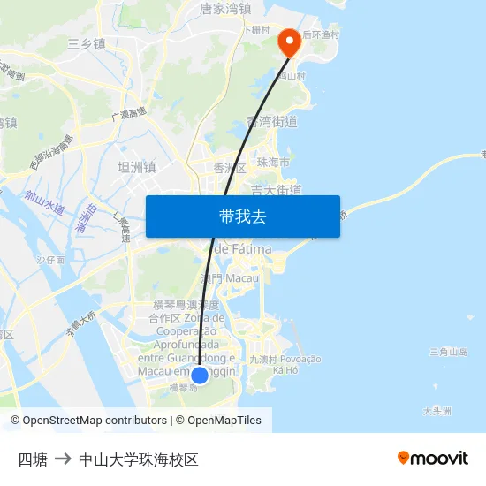 四塘 to 中山大学珠海校区 map