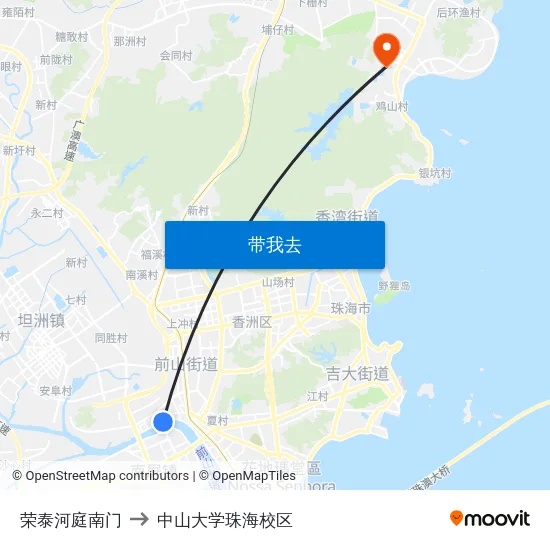 荣泰河庭南门 to 中山大学珠海校区 map