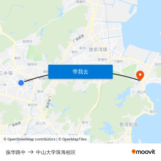 振华路中 to 中山大学珠海校区 map