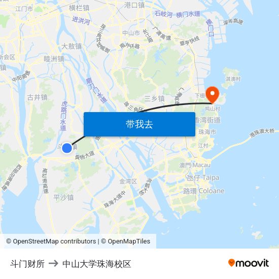 斗门财所 to 中山大学珠海校区 map