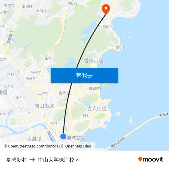 夏湾新村 to 中山大学珠海校区 map