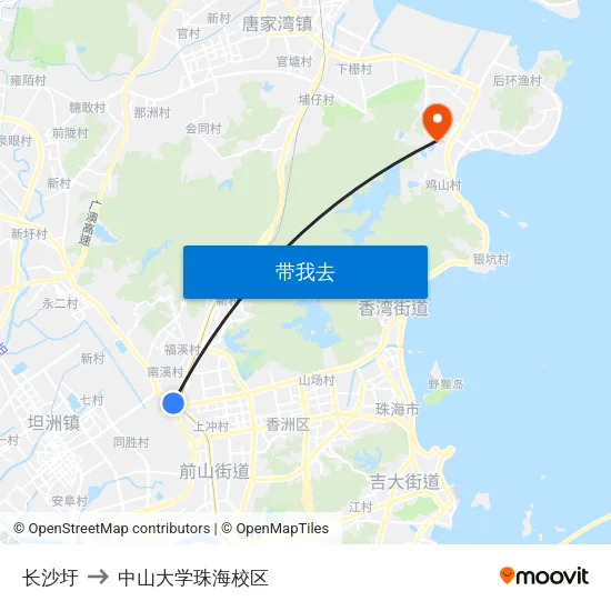 长沙圩 to 中山大学珠海校区 map