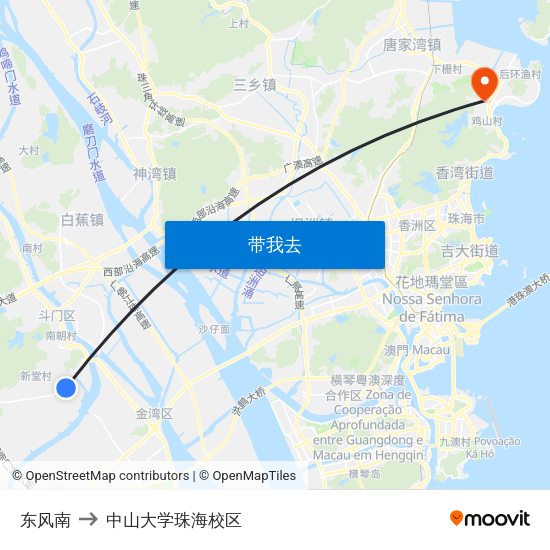 东风南 to 中山大学珠海校区 map