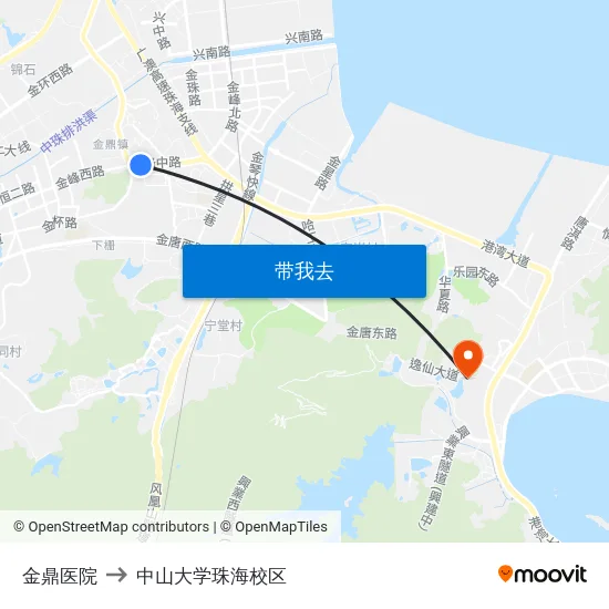 金鼎医院 to 中山大学珠海校区 map