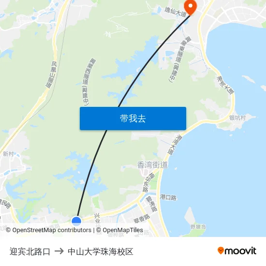 迎宾北路口 to 中山大学珠海校区 map