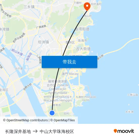 长隆深井基地 to 中山大学珠海校区 map