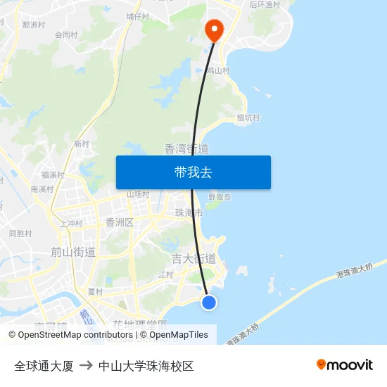 全球通大厦 to 中山大学珠海校区 map