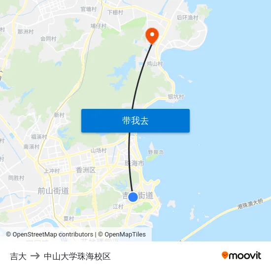 吉大 to 中山大学珠海校区 map