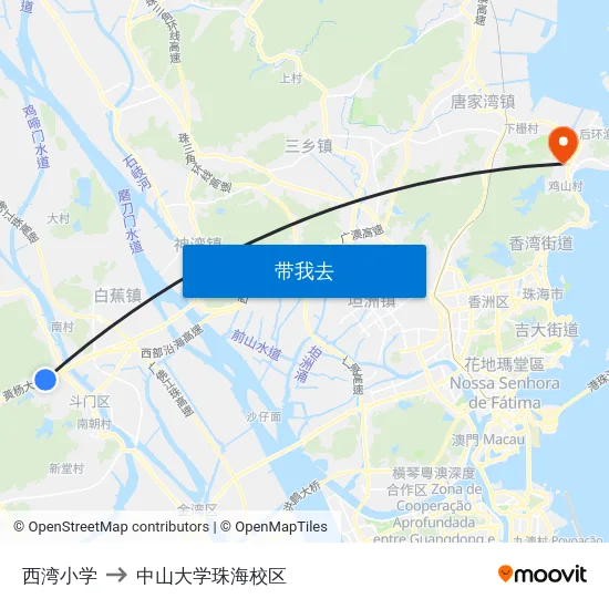 西湾小学 to 中山大学珠海校区 map