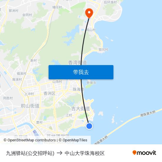 九洲驿站(公交招呼站) to 中山大学珠海校区 map