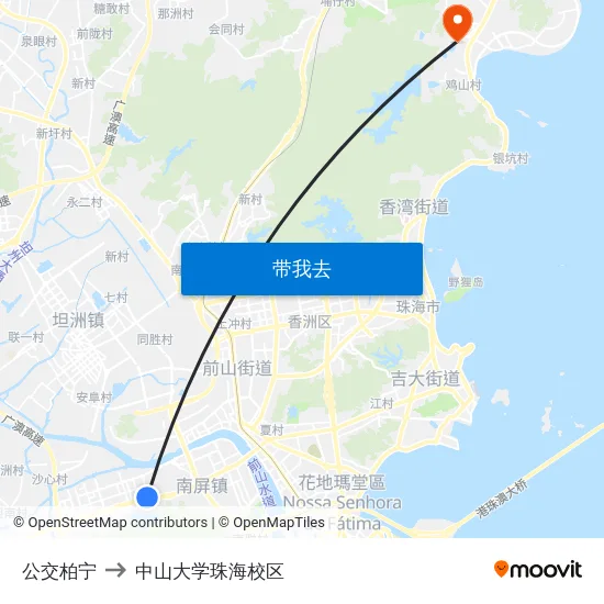 公交柏宁 to 中山大学珠海校区 map