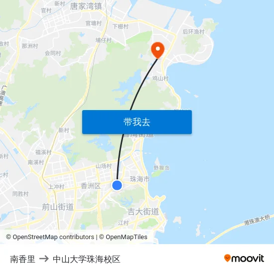 南香里 to 中山大学珠海校区 map